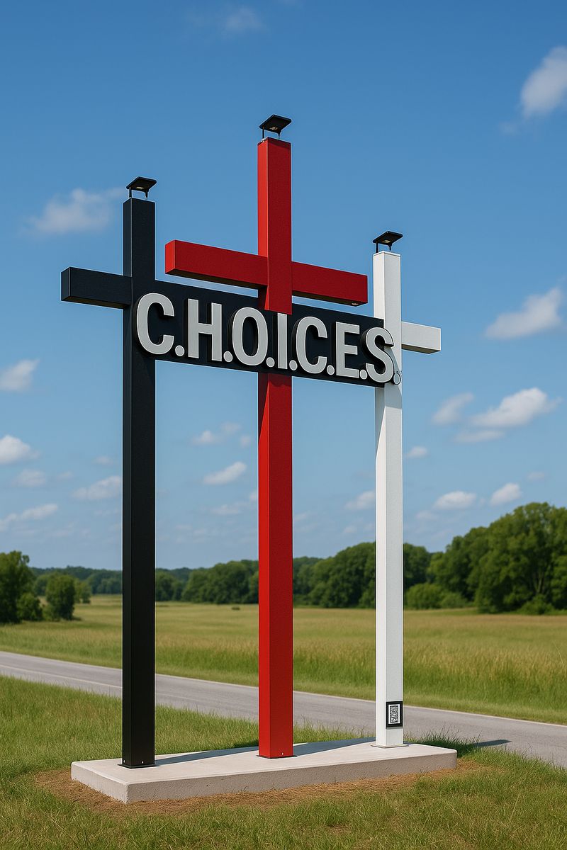 Three-crosses CHOICES roadside monument